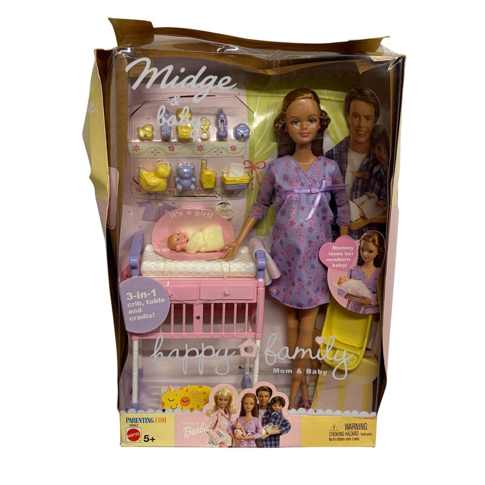 Mattel Barbie Happy Family Midge & Baby Doll Set 56663 Pregnant Midge 2002 NIB